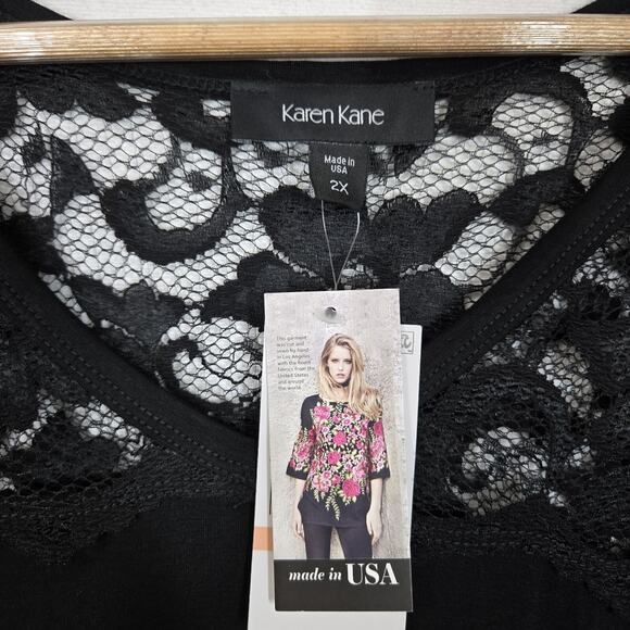 Karen Kane Swing Midi Dress 2X Black Knit Lace Yoke Long Sleeve Whimsigoth Boho - Picture 8 of 15